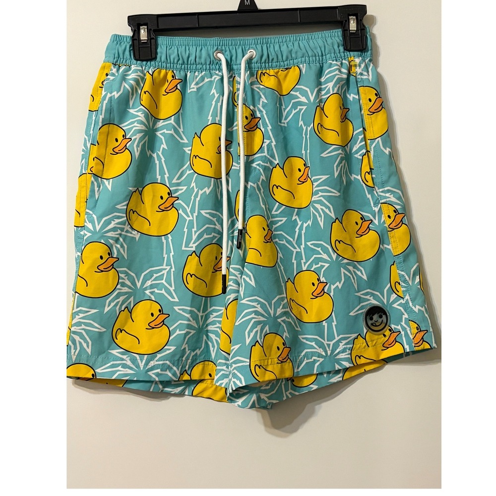 Neff Mens Rubber Ducky Palm Tree Swim‎ Trunks Teal Blue Board Shorts Medium